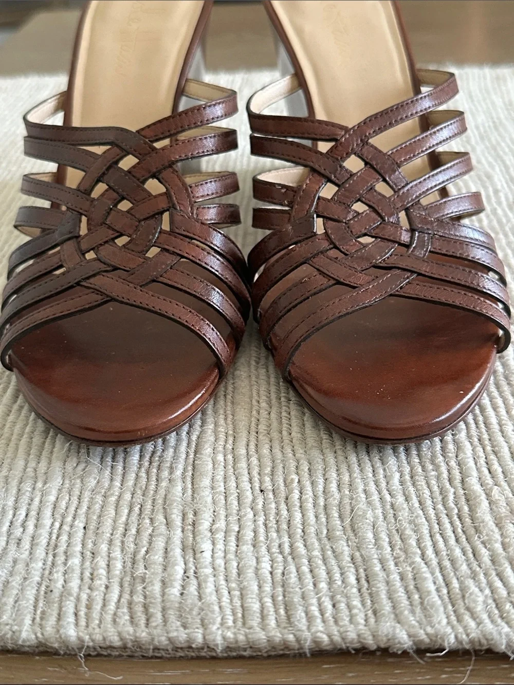 Vintage HIGH Qualiry Cole Haan Brown Leather Woven Slide Mules 7 AA